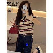 妍莉芬（yanlifen）韓版洋氣復(fù)古條紋衣服套裝女2025年夏季新款休閑百搭闊腿褲兩件套 條紋POLO衫【單件】 S