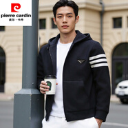 皮爾卡丹高端品牌針織開(kāi)衫外套男士春秋款連帽衛衣拉鏈外穿毛衣厚款冬季 黑色 M (105)