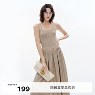 伊芙麗（eifini）伊芙麗氣質(zhì)U領(lǐng)高級(jí)感顯瘦針織連衣裙2024春裝新款收腰通勤裙子 卡其色 M 105-115斤