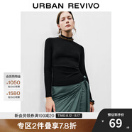 UR秋季新款女裝簡約百搭休閑立領(lǐng)修身長袖T恤UWB440047 黑色 M