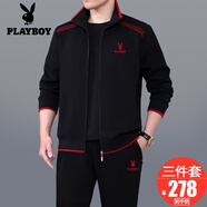花花公子運(yùn)動(dòng)套裝男士三件套春秋季新款爸爸裝大碼中老年人休閑跑步運(yùn)動(dòng)服 89707黑色【春秋款三件套】 3XL【建議161--180斤左右】