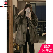 AEMAPE美式復(fù)古水洗破洞牛仔外套女2025春秋冬季短外套女裝設(shè)計(jì)感上衣 棕色 M