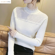 愛葵茵2025春秋季新款打底衫女毛衣半高領(lǐng)修身蕾絲內(nèi)搭針織衫上衣打底衣 白色 L 100-110斤