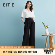 愛特愛（EITIE）高腰通勤飛飛袖交襟V領撞色闊腿連體褲夏新款連衣褲B2407350 固黑色22 M 160