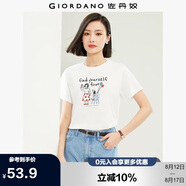 佐丹奴短袖t恤女純棉法式漫畫印花趣味減齡圓領體恤13324330