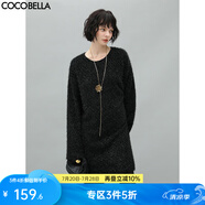 COCOBELLA細(xì)閃銀蔥雪尼爾針織連衣裙秋冬寬松休閑粗針毛衣裙FR138 黑色 L