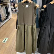 試衣間【同款】試衣間日系春女裝圓領拼接收腰顯瘦連衣裙無袖長 褐色 S