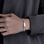 天啟世紀S925純銀古巴項鏈男士粗狂寬可刻字歐美風(fēng)格潮流飾品 銀色手鏈