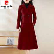 皮爾卡丹毛呢兩件套連衣裙女2025秋冬裝新款媽媽洋氣減齡小香風(fēng)外套裝裙子 紅色 2XL 【135-145斤】
