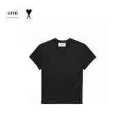 Ami ParisAMI愛(ài)心logo刺繡T恤2025夏季男女同款圓領(lǐng)短袖寬松時(shí)尚百搭 黑色 UTS003724001 S