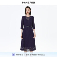 naersiling簡約氣質(zhì)圓領(lǐng)顯瘦連衣裙2025年秋季新款（配腰帶） 中紫色 2XL