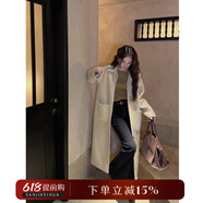 三吉黑花2023新款秋冬氛圍感翻領(lǐng)針織休閑落肩大衣超好看高級 奶油粉 奶油米 現(xiàn)貨 M