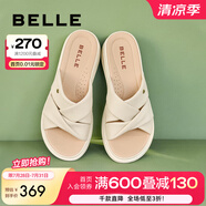百麗（Belle）厚底休閑拖鞋女商場同款柔軟居家拖鞋A9T1DBT4 米白 37 (235mm)
