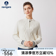Navigare意大利小帆船寬松羊毛衫女士秋冬半開領(lǐng)時(shí)尚毛衣休閑通勤針織衫女 科技白 XL