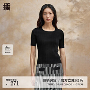 播薄款針織衫女2024春季新款圓領(lǐng)修身短袖毛衣DDR2SD5457 K40玄黑 玄黑 L