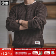 馬登工裝 圓領(lǐng)粗線毛衣男秋季阿美咔嘰寬松復(fù)古純色保暖針織衫 咖啡色 XL