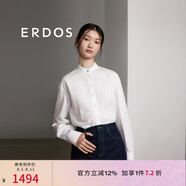 ERDOS 春夏純棉簡約透氣寬松中式小立領女上衣長袖襯衫 白 M 160/84A