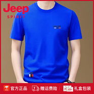 JEEP SPIRIT美國JEEP高端純棉克萊因藍短袖T恤男純色圓領(lǐng)藍色半袖體恤 克萊因藍 3XL 建議170-190斤