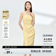 尚都比拉夏季修身收腰顯瘦吊帶連衣裙中長(cháng)款赫本風(fēng)裙子 卡其黃 XL 