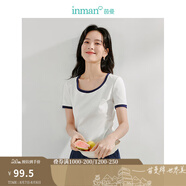 茵曼（INMAN）撞色羅紋棉女裝U領(lǐng)短袖T恤修身氣質(zhì)休閑通勤2025夏季新款短款上衣 牙白色-新 S
