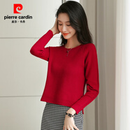 皮爾卡丹（pierre cardin）短款毛衣女秋冬女裝寬松外穿套頭上衣短裝圓領(lǐng)開叉高腰打底針織衫 酒紅色 S 建議80-95斤穿