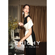 CHICHY名媛風(fēng)黑色連體褲無(wú)袖拼接長(cháng)褲CC6G002242 黑色 155/64A