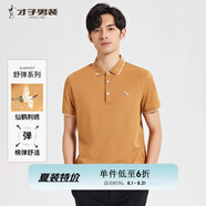 才子（TRIES）【多色可選 】POLO衫夏季新款男士短袖上衣仙鶴刺繡撞色翻領(lǐng) 仙鶴刺繡卡其色 L 48(170/88A)
