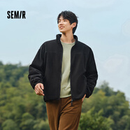森馬（Semir）外套女抗靜電搖粒絨修身刺繡百搭2024冬季立領(lǐng)插肩袖夾克 [男女同款]黑色(女生可拍小一碼) M