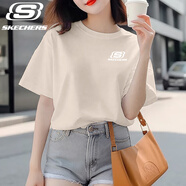 SKECHERS斯凱奇純棉短袖女夏日通勤穿搭上衣戶外休閑時(shí)尚簡約logo透氣短袖 U071-0046淺棕色 【男女同款】 S /165 【女生建議拍小一碼】