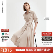 朗姿復(fù)古設(shè)計(jì)感顯瘦氣質(zhì)高級(jí)感polo領(lǐng)襯衫裙女夏季新款連衣裙 玫瑰金色 2XL