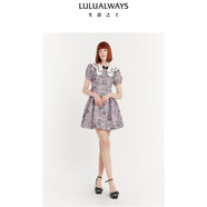 LULUALWAYS我愛露露24夏季新款時(shí)尚甜美氣質(zhì)別致花邊領(lǐng)短款連衣裙 淺粉色 XL