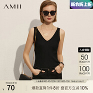 AMII七夕禮物2025秋新款極簡V領(lǐng)吊帶絲光紗坑條紋背心修身彈力上衣女 黑色 170/92A/XL