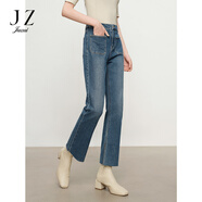 玖姿（JUZUI）個(gè)性設(shè)計(jì)感口袋直筒褲牛仔褲女2023秋季款JWDQ12118 湖藍(lán) S