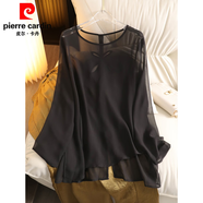 皮爾卡丹（pierre cardin）法式不規(guī)則針織罩衫輕薄透氣百搭顯瘦長袖T恤時尚設(shè)計感氣質(zhì)小衫 黑色防曬衫 M 110-125