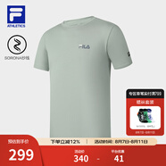 FILA官方男子短袖T恤夏季簡(jiǎn)約圓領(lǐng)運(yùn)動(dòng)男裝上衣休閑針織套頭衫 燕麥灰-GY 2XL 185/104A