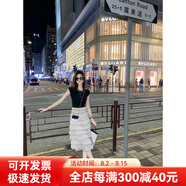 魚兔子的兔子小香風(fēng)假兩件拼接連衣裙女夏季2025新款法式蛋糕裙子 黑拼米白長款 S 165