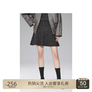 歐時力OCHIRLY 秘魯羊駝毛毛織半身裙荷葉邊高腰短裙0秋冬新品 灰色030 S