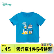 迪士尼寶寶（Disney Baby）迪士尼童裝兒童T恤米奇米妮印花圓領短袖T恤純棉 男童天空藍(S1719) 24個月/身高90cm