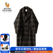 William fox&sons新復古回潮男裝英倫風(fēng)燈籠袖長(cháng)款初剪羊毛蘇格蘭格紋羊毛呢大衣男 黑駝 M /48