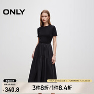 ONLY2025春季新款優(yōu)雅氣質(zhì)純色拼接短袖長裙連衣裙女|125107024 H1Z 黑色 M