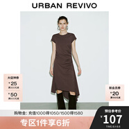 UR2025春季新款女裝休閑不規(guī)則褶皺短袖連衣裙UYY750003 咖啡色 M
