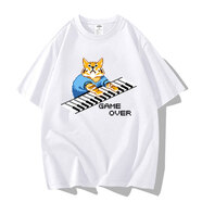 SJBOBThe it Crowd IT狂人roy同款貓彈琴圖案印花短袖T恤衣服體恤半袖 白色九 roy同款九款黑字 S