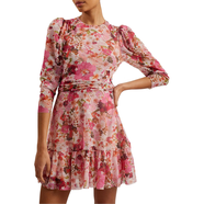 Ted Baker女式無(wú)袖連衣裙蕾絲花朵修身短款彈力顯瘦優(yōu)雅減齡日常通勤穿搭 Pink 均碼 |1 (US 4)