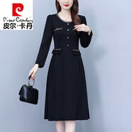 皮爾卡丹（pierre cardin）大號女裝秋季新款法式小黑裙感木耳邊打底衫女長(cháng)袖顯瘦連衣裙 8308#黑色. 4XL 大碼155-170斤