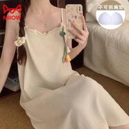 貓人（MiiOW）帶胸墊睡裙女款夏季吊帶睡衣公主風(fēng)甜美花朵夏天寬松連衣裙家居服 帶胸墊D151彩色花朵 【吊帶睡裙 M -建議80-100斤