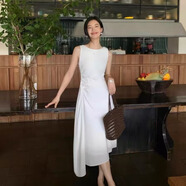 顯瘦連衣裙女夏季法式氣質(zhì)無袖收腰包臀側(cè)邊無規(guī)則氣質(zhì)連衣裙 白色 L