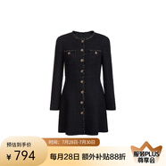 歐時(shí)力（OCHIRLY）ochirly歐時(shí)力 羊毛花式呢小香連衣裙法式收腰顯瘦高級(jí)秋季新品 黑色 S