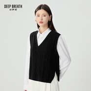 深呼吸DEEP BREATH女裝側(cè)開(kāi)叉廓形純羊毛馬甲針織衫女A301152 黑 S (2)