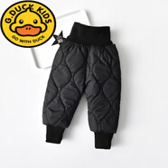 G.DUCKKIDS寶寶褲子加絨加厚嬰幼兒哈倫褲大pp羽絨棉褲兒童高腰護肚男童女童 黑色 夾棉加絨 90cm 適合73-80cm