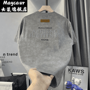 Maycaur風尚衣櫥優(yōu)品男士2025夏季字母植絨潮款男休閑時尚青春扎染透氣圓 灰色 M (90-110)